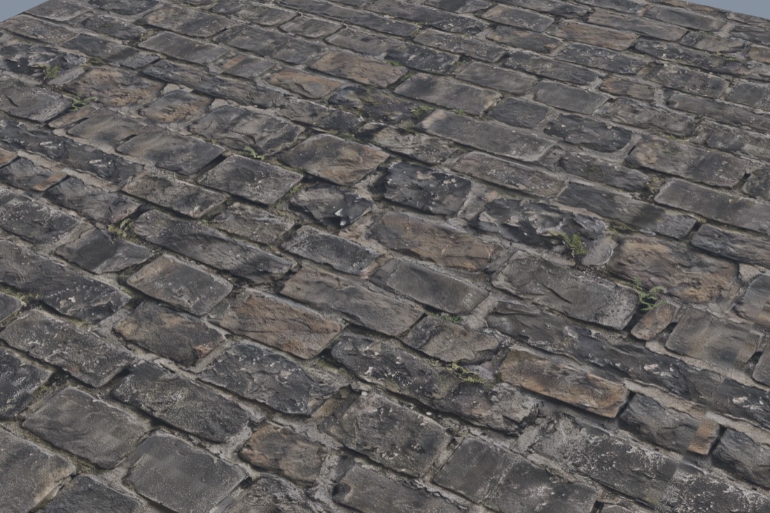 Medieval English Castle material — lit render with all six PBR maps wired in